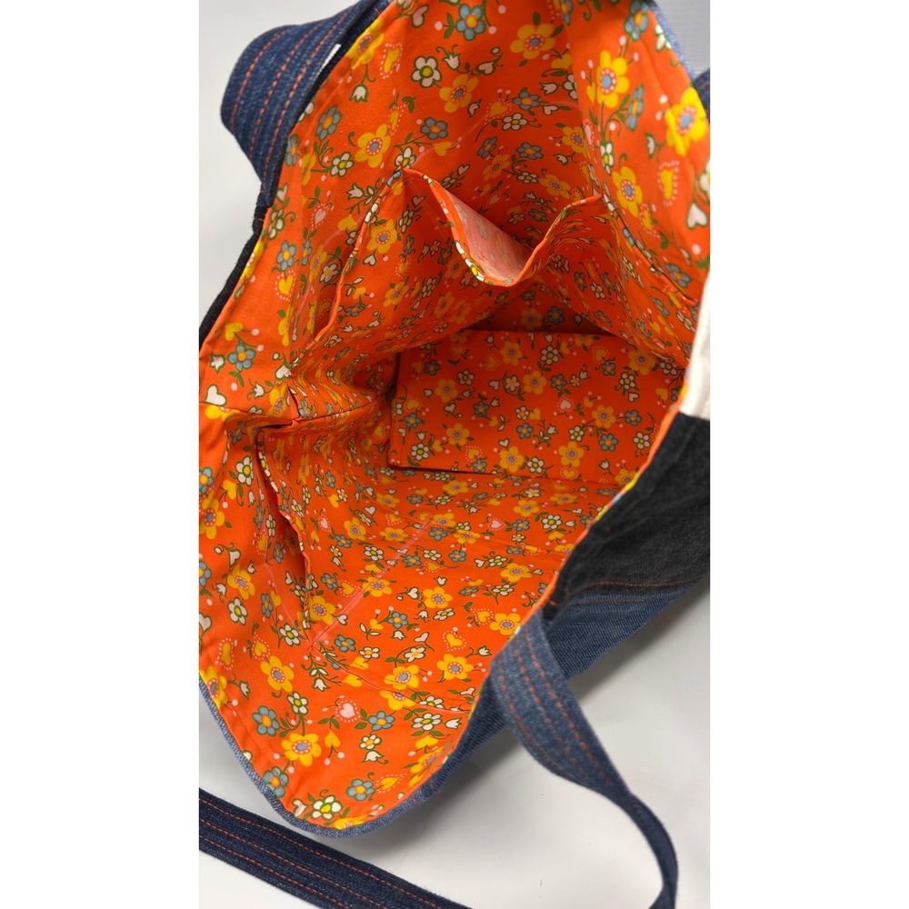 Levi's Mercado Global Patchwork Denim Tote Bag Embroidered Rose Floral Boho Blue - Picture 6 of 12